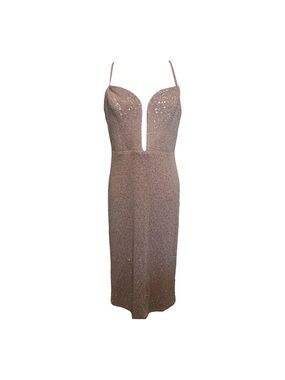 BCBGMAXAZRIA Champagne Sequin Evening Dress Gown – Size 14 NWT